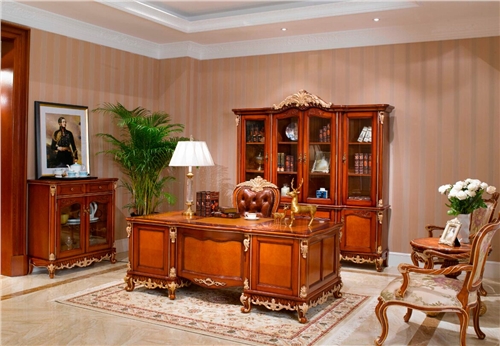 万兴欧式家具6602四门书柜+茶水柜+写字台写字椅
