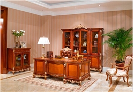 万兴欧式家具6602四门书柜+茶水柜+写字台写字椅